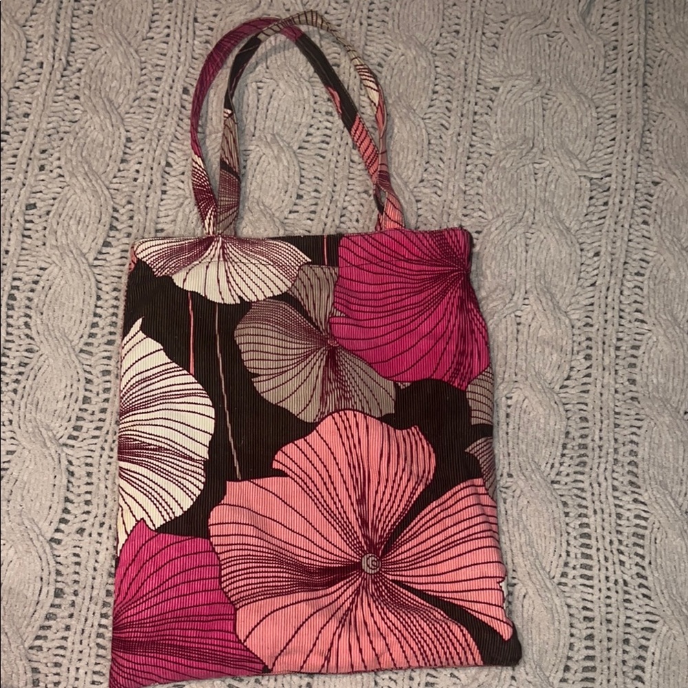 Old Navy corduroy Floral Pink and Brown Tote Bag